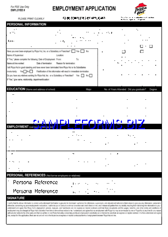Pizza Hut Employment Application 1 pdf free